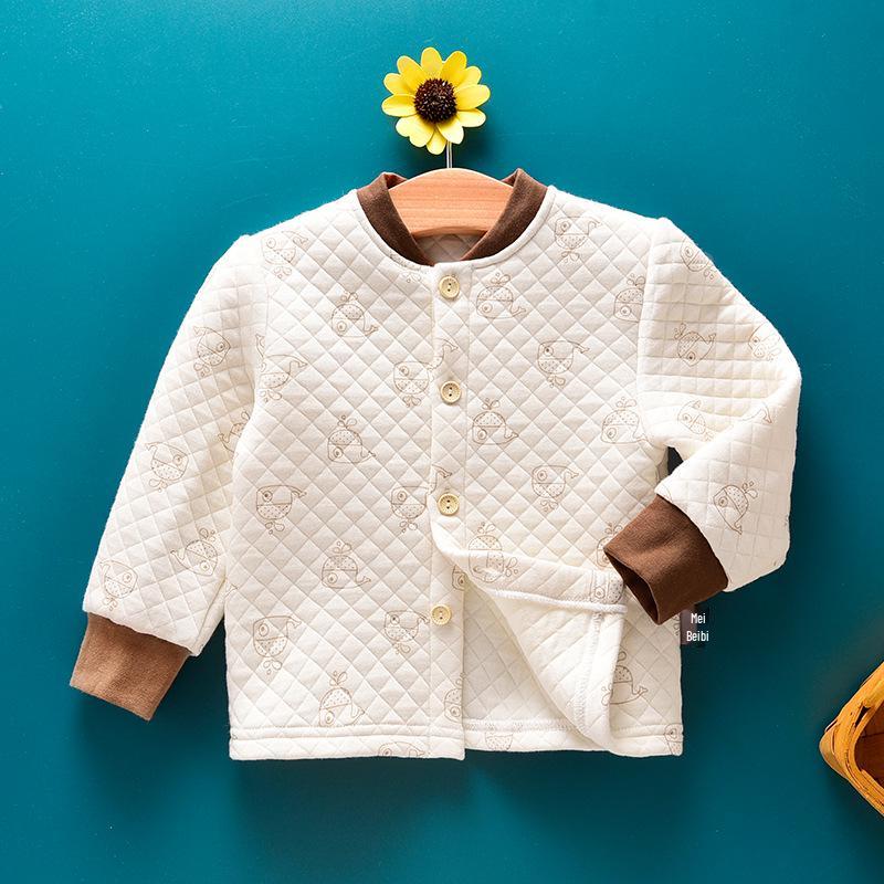 Baby Quilted Long-Sleeve Top: Unisex Three-Layer Autumn/Winter Underwear Pajamas