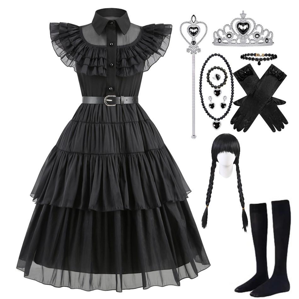 Mittwoch Addams Vintage Spitze Gothic Maxikleid für Mädchen 3 bis 8 Jahre