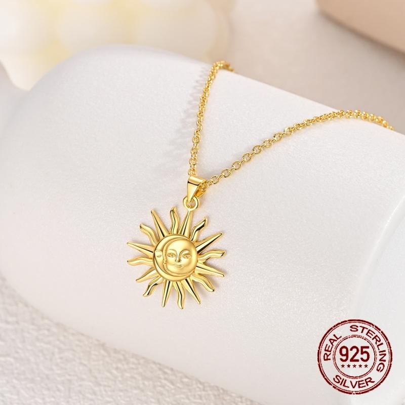 925 Silver Gold Plated Sun Moon Pendant Necklace for Women Fashion Jewelry Gift Anniversary Birthday Present