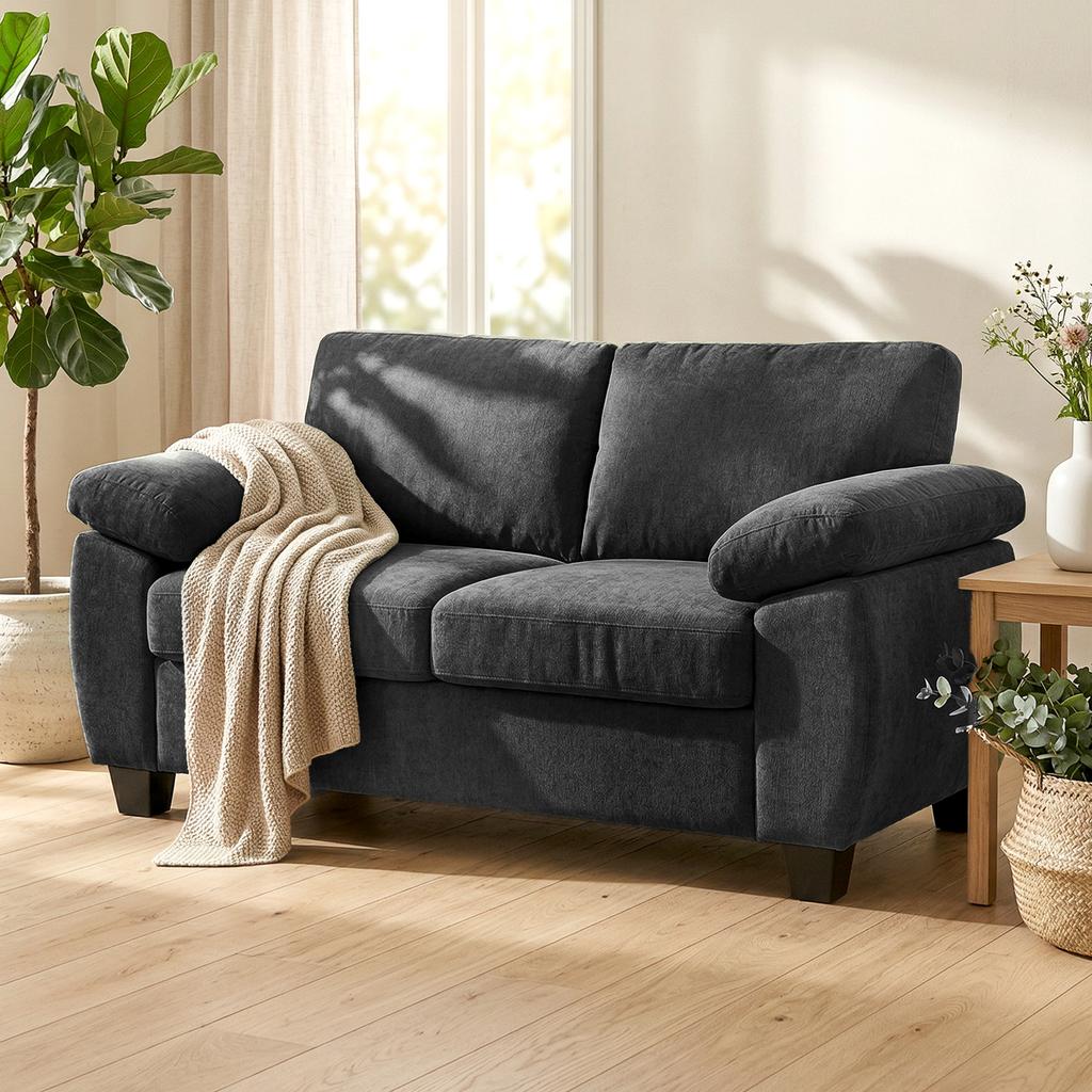 2 Seater Sofa, 156cm Chenille Loveseat Sofa, Dark Grey