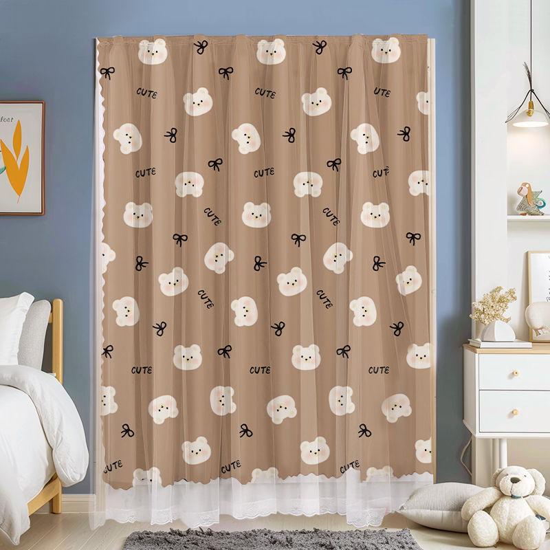 No Punching Velcro Blackout Curtains Pasted Dormitory Bay Windows Opaque Rental Gauze Finished Products