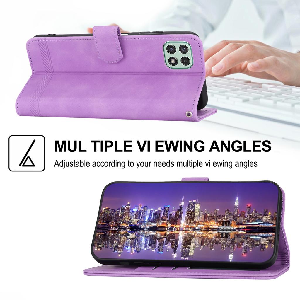 DIERFENG DF-03 Stand Phone Case for Samsung Galaxy A22 5G (EU Version),Lines Imprinted PU Leather Wallet Cover