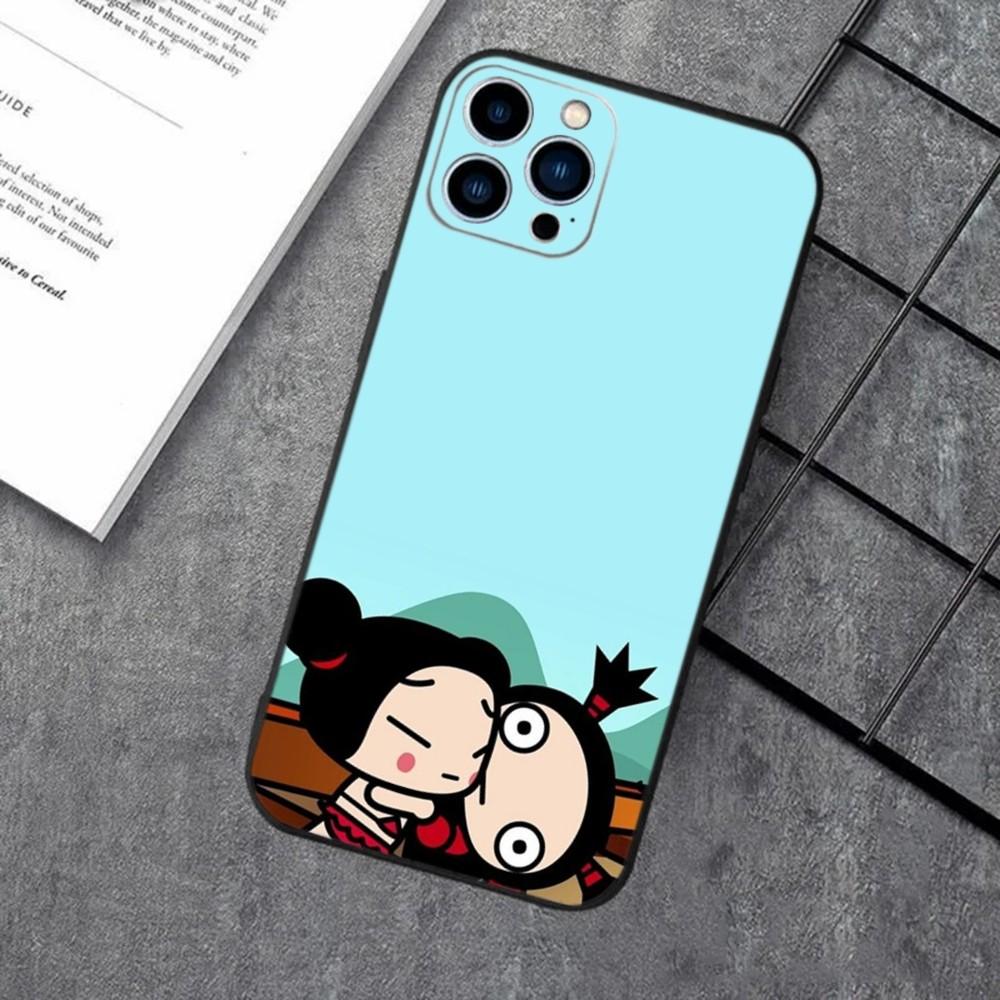 Cute Cartoon Pucca Garu Phone Case For Apple iPhone 15,14,13,12,11,XS,XR,X,8,7,Pro,Max,Plus,mini Silicone Black Cover