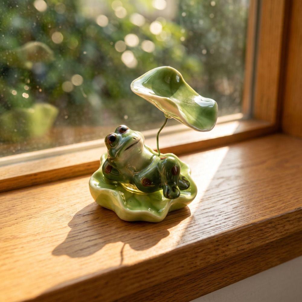 Home Ornaments Desktop Decoration Ceramic Frog Car Decor Interesting Frog Rotating Toys Tea Table
