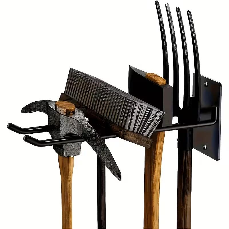 2pcs Wall-Mounted Metal Tool Rack, Multi-Functional Garage Garden Shelf, Fits Shovels Rakes Brooms, Durable Iron Storage Hooks