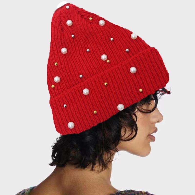 Fashionable Women's Winter Hat with Pearls Role Playing Hat Novelty Thermals Hat Suitable for Everyday Wear
