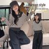 Autumn 2026 Girls' Striped Hoodie & Pants Three-Piece Set for Medium & Large Kids - Casual Spring/Autumn Wear