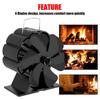 6 Blades Heat Powered Stove Fan Mini Black Fireplace Fan Komin Log Wood Burner Eco Quiet Fan Home Efficient Heat Distribution
