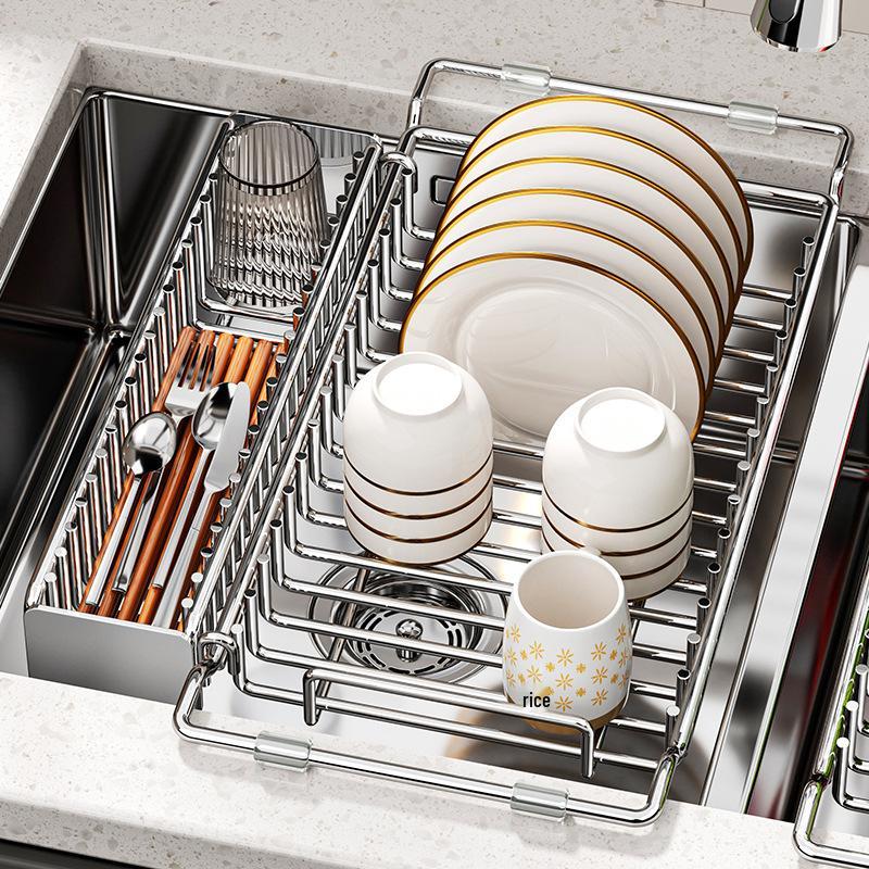 Retractable Stainless Steel Chopsticks Draining Basket & Sink Storage Rack for Kitchen & Fish Tank.