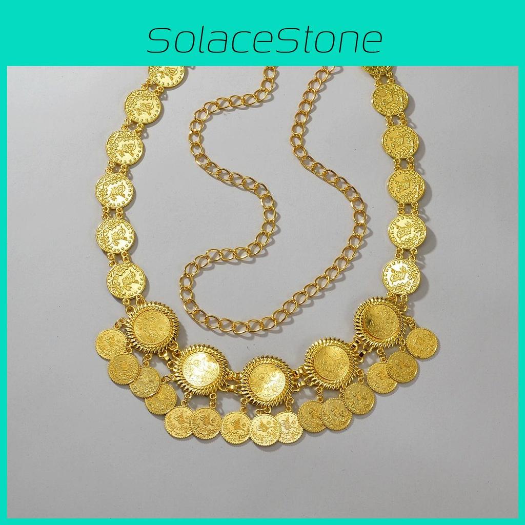 Middle East Trendy Gold Metal Coin Tassel Waist Chain For Women Summer Wear