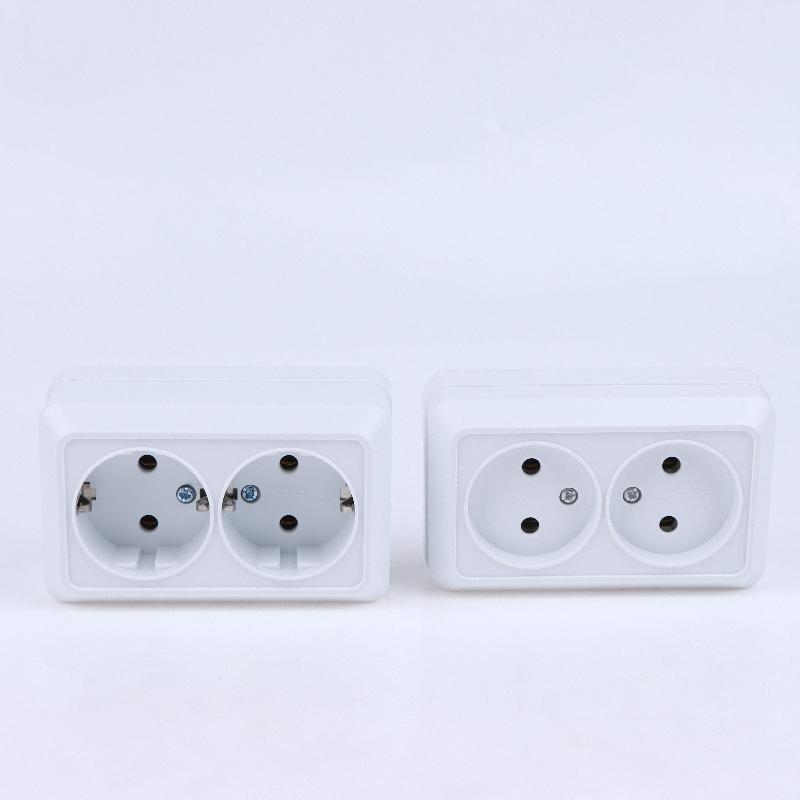 1Pcs 10A Eu Standard Electrical Outlett Ground Vintage Surface Power Socket Plugs Flame Retardant Plastic Wall Mount Socket