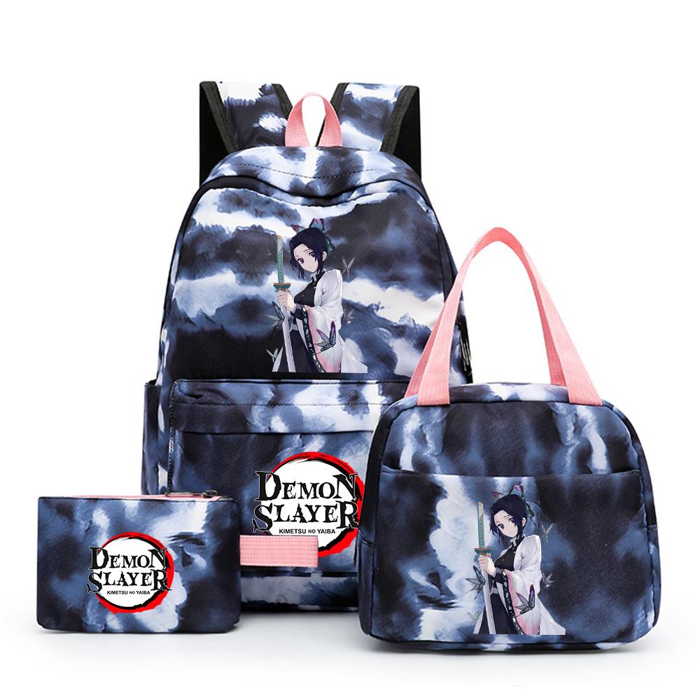 3Pcs/set Anime Demon Slayer Printed Backpack with Lunch bag Pencil Case for Teenager Bookbag Girl Boy Travel Bag Gift