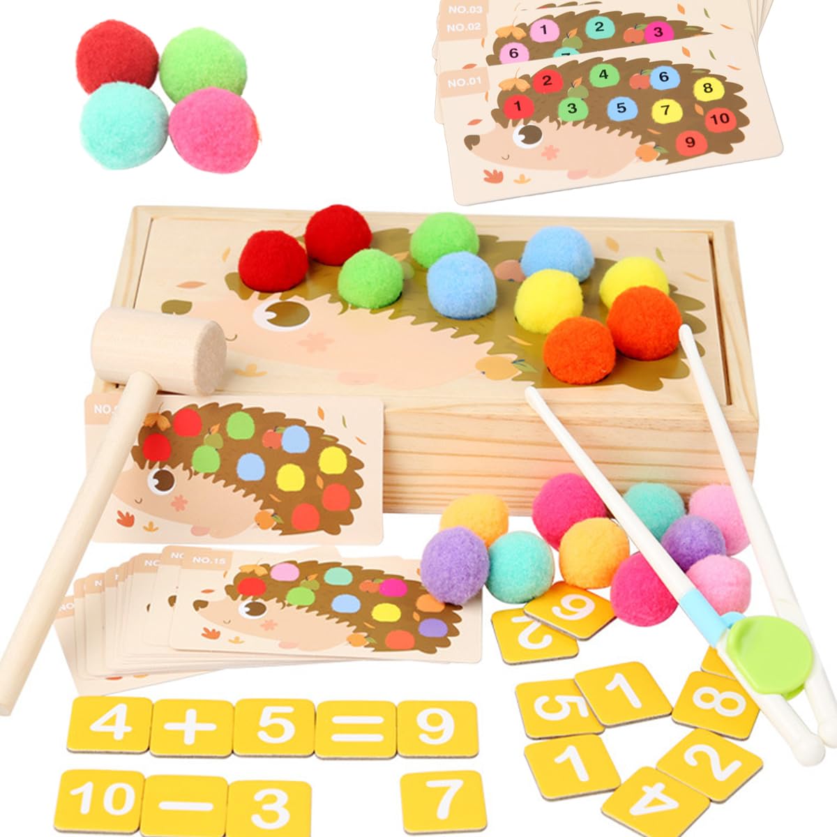 

Bajoy Montessori Educational Toy for Ages 3, 4, 5, and 6. 3-in-1 Whack-a-Mole Game, Chopstick Training, Counting, and More. Multifunctional,