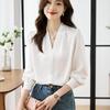2026 Spring Women's High-End V-Neck Satin Chiffon Shirt - Elegant Mature Style for Autumn Commute