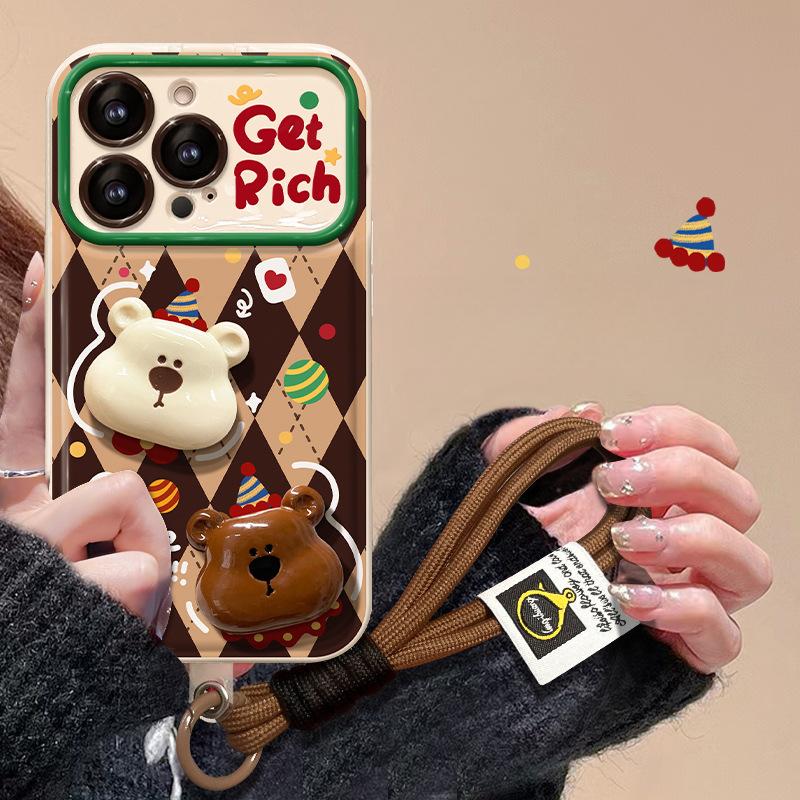 Applicable To Apple 15 Mobile Phone Case IPhone 13/14promax Christmas Bear Doll Lanyard 12 Flip Mirror
