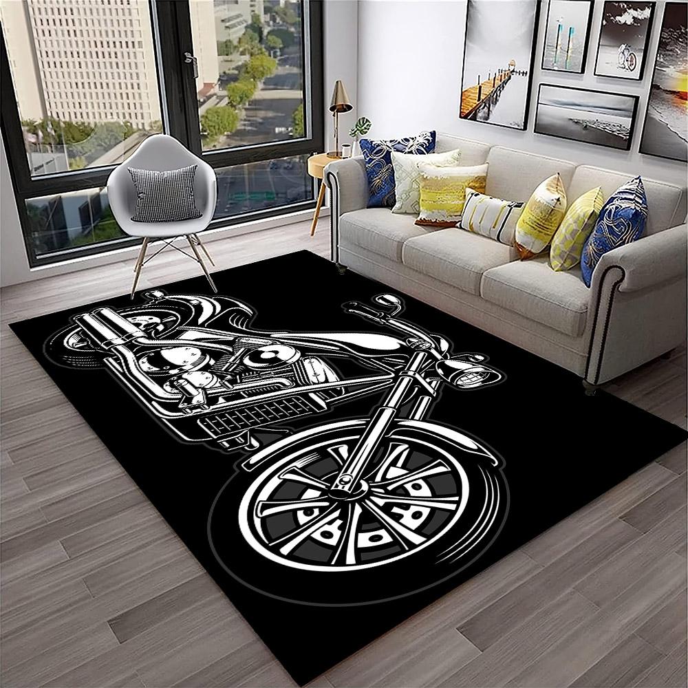 3D Retro Motorrad Vintage Teppich für Zuhause Wohnzimmer Schlafzimmer Spielzimmer Sofa Fußmatte Dekor, Kinderteppich Rutschfeste Bodenmatte