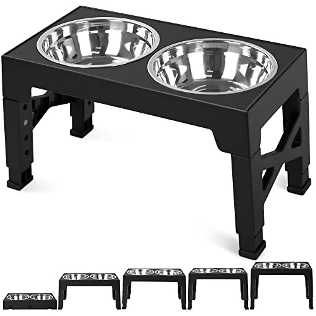 Adjustable Height Pet Feeding Dish Bowl Pets Bowls Stainless Stand Dog Double Bowls Big Dog Elevated Food Water Feeders for Dogs