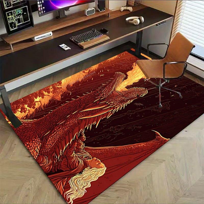 1pc Fire and Blood Office Carpet Chair Mats, Home Decor Mat Fantasy Theme Mat Durable Mat, Dragon Decor,Suitable for Fantasy Theme Lovers