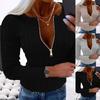 Autumn Winter Women T Shirt Ladies Tops Fall/Winter Zip-up V-neck Women T-shirt Top