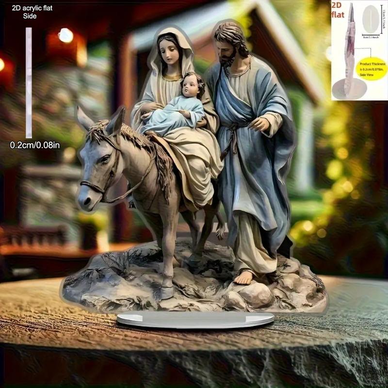 2D Flat Acrylic Christmas "Nativity Scene" Desktop Decoration, Saint Joseph, Mary, and Donkey, Suitable for wall decoration, porch, room, villa, accen