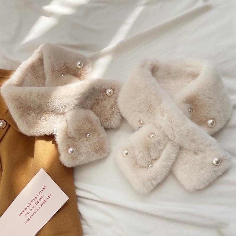 Modischer kleiner Schal aus Perlenplüsch von Dongdaemun für Damen im Winter, Kragen aus Imitationskaninchenfell, verdickter Halsschutz, vielseitiger Schal