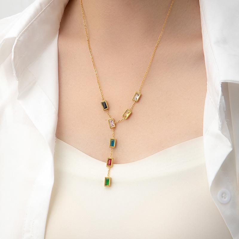 Colorful Heart Titanium Steel Necklace for Women – Luxury Tassel Clavicle Chain Jewelry