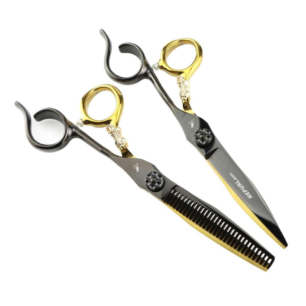 Black 6.0-inch Napson Steel Gold Tiger Bearing Hairdressing Scissors - Serrated & Thinning