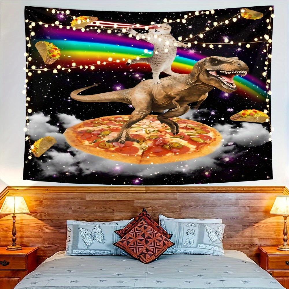 

1pc Space Cat Dinosaur Tapestry Polyester 2D Print Rainbow Pizza Design Perfect Wall Decor Gift for Bedroom Living Room 74x94cm(29x37in)