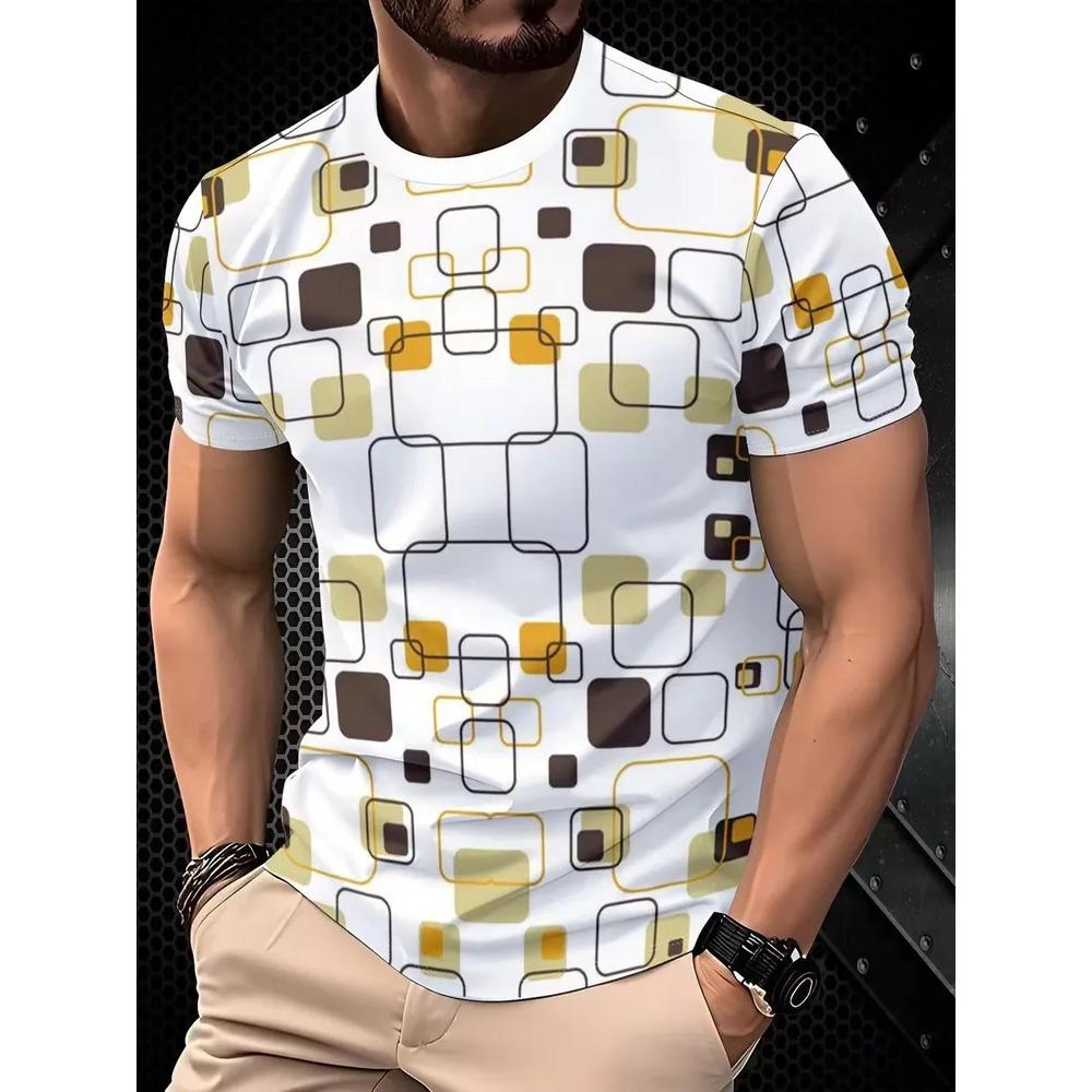 Stripe 3D Printed Short Sleeved T-shirt Fashionable Comfortable Soft Breathable Large Loose Summer Mens T-shirt