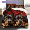 Rottweiler und Rosen Muster Bettwäsche Heimdekoration Geburtstagsgeschenk (1 Bettbezug + 2 Kissenbezüge, ohne Füllung)
