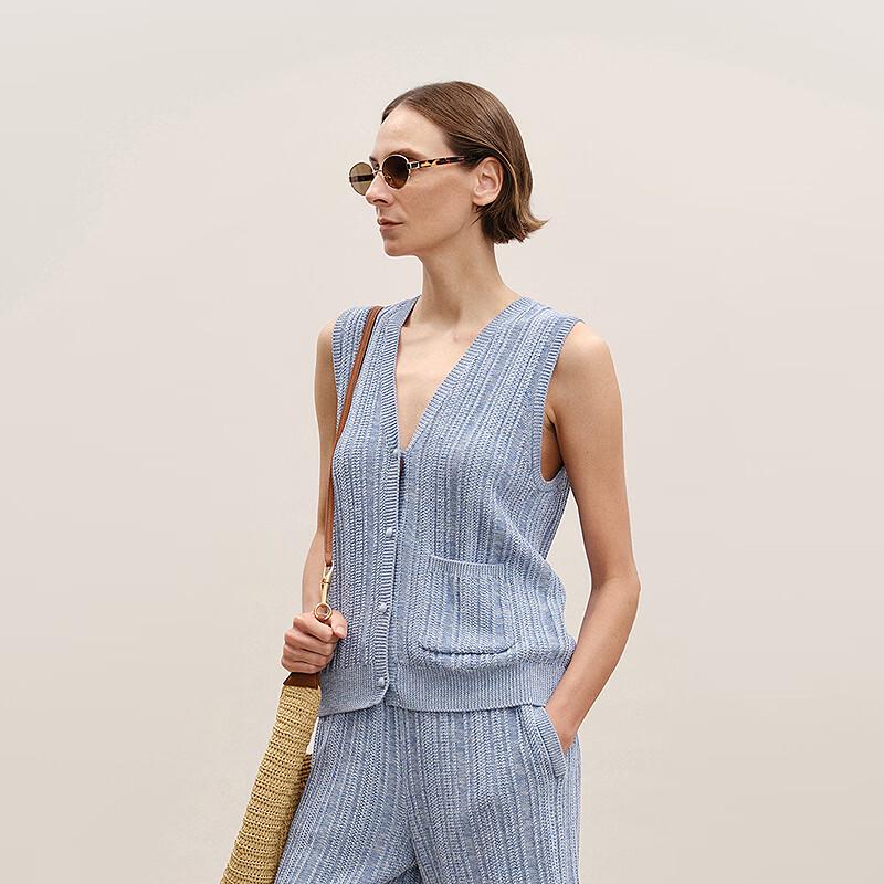 LESS 2026 Summer V-Neck Cotton Sleeveless Cardigan