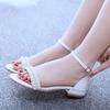 Women Sandals Fashion Sandalias String Bead Silk 2CM Flat Heels Buckle Strap Pearl Women's Shoes Casual White Modern Sandals