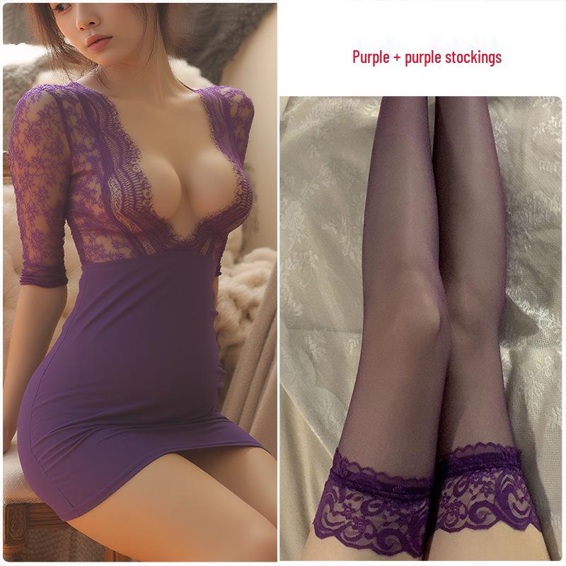 Women's Sexy Lace Lingerie Secretary Uniform Dress Set