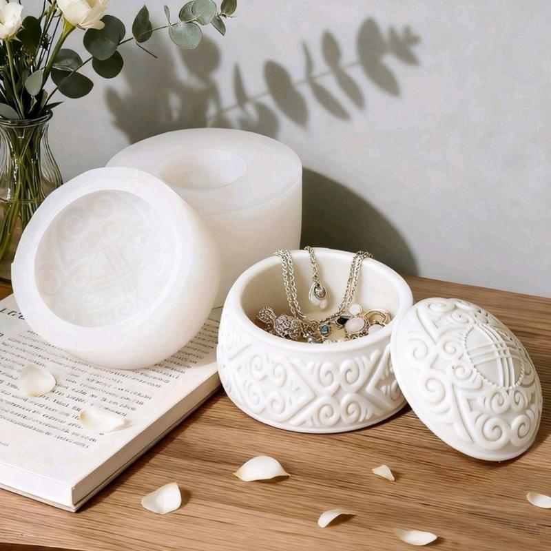 Embossed Resin Jar Molds Candle Cup Silicone Mould with Lid for Making Candle Container Chocolate Holiday Decoration