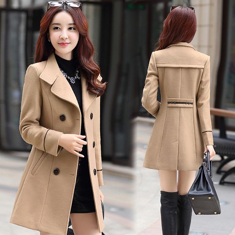 2024 Herbst/Winter Damen Schlank geschnittener doppelreihiger Woll-Trenchcoat - Neuer koreanischer Stil
