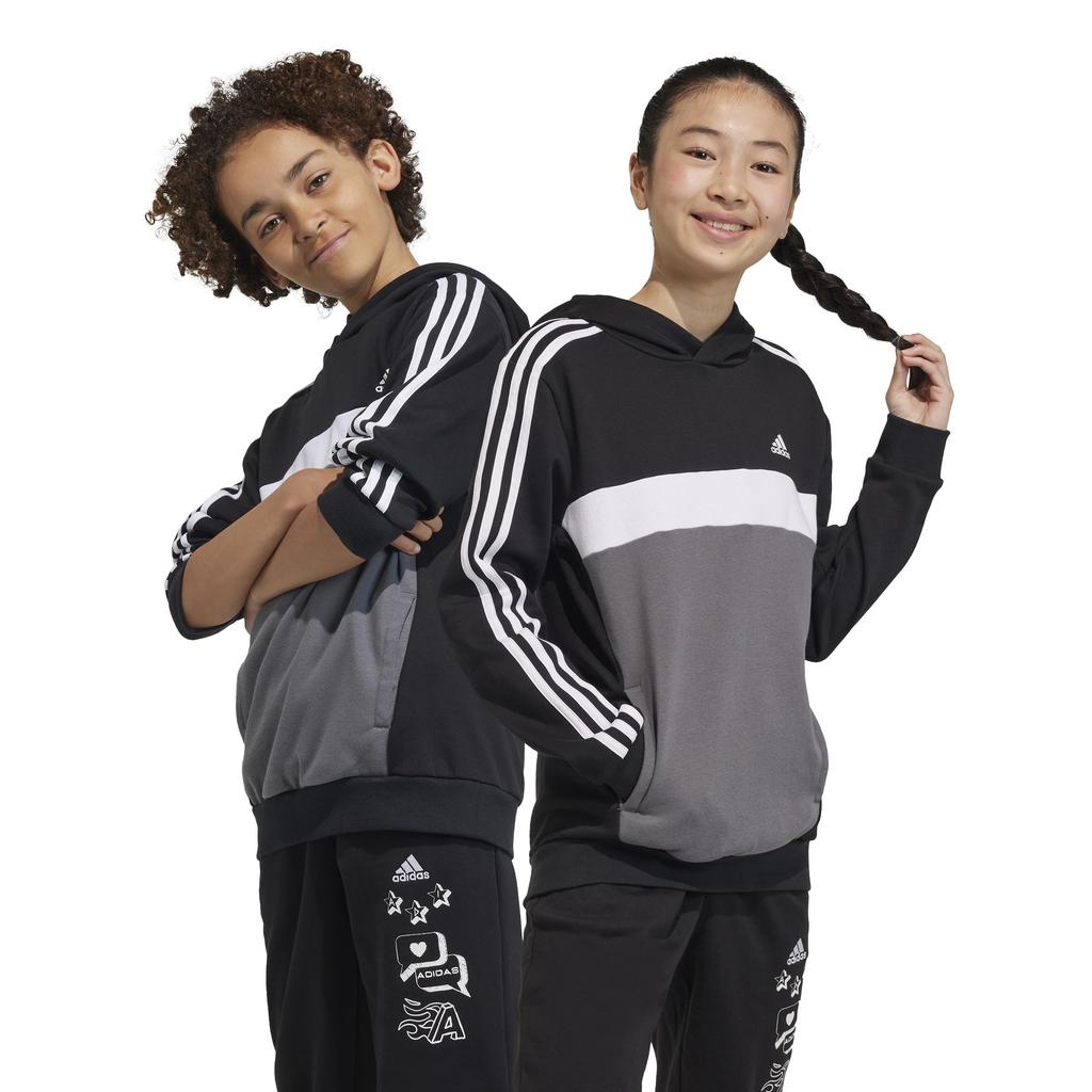Adidas Essentials Tiberio Five Size 140 Kids' 3-Stripes Hoodie, Unisex, DTP54, Black/White/Grey (IJ8728),