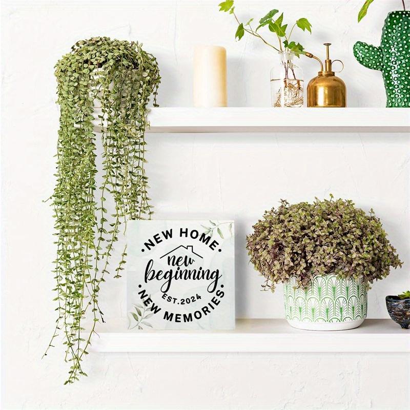 Funny New Home Wooden Sign. Rustic "New Memories" Box Art for Shelf or Desk Decor. 5x5 Inches.