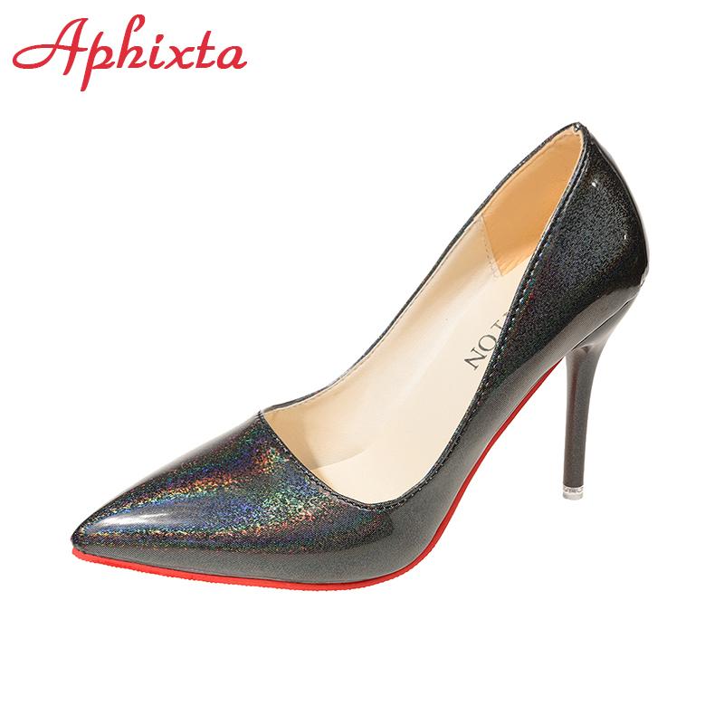 Aphixta 10cm High Thin Heels Pumps Women Stiletto heel Dress Bling Shoes Official Leisure Shoes Plus Big Size50