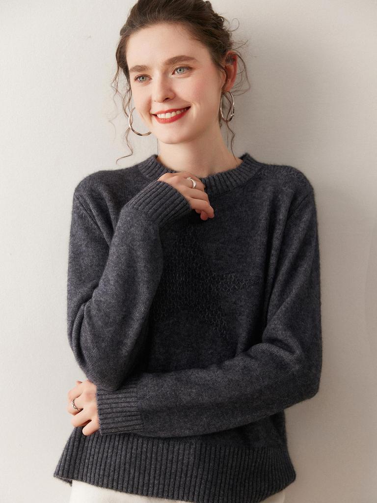 Luksuriøs Dame Cashmere Rund Hals Sweater - Løs, Alsidigt Strikwear til Efterår/Vinter