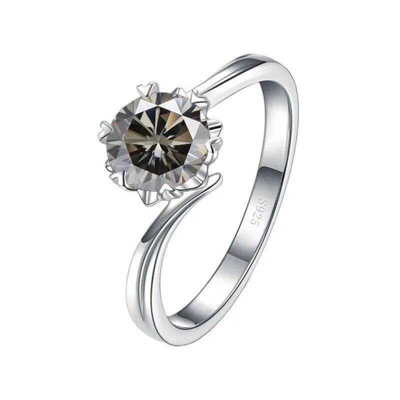 Bague Ringen S925 Set With D Color Moissanite Classic Six Claws One Carat Snowflake Women's 18-karat Gold Plated Ring