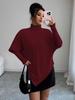 New turtleneck knitted ribbed long-sleeved irregular hem women's top sweater