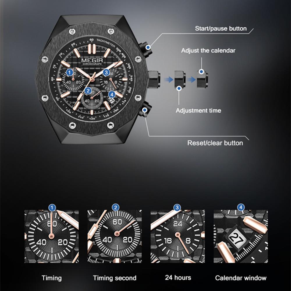 MEGIR Luxury Men Sports Watches Chronograph Fashion Quartz Wristwatch Men's Casual Business Date Clock Relogio Masculino 2213