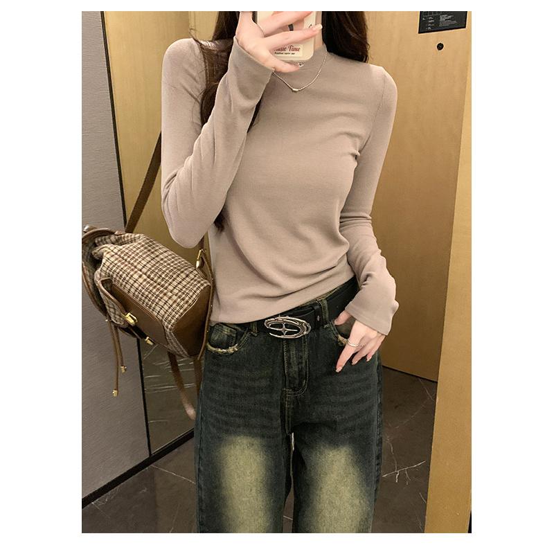 Korean-style gentle solid color long-sleeve knit sweater 2026 spring and autumn new soft and cozy inner layer warm base top for women
