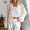 French Retro Perspective Lace Splicing Jacket European and American Foreign Trade Lapel Hollow Sunscreen Cardigan Lantern Long Sleeve Outer
