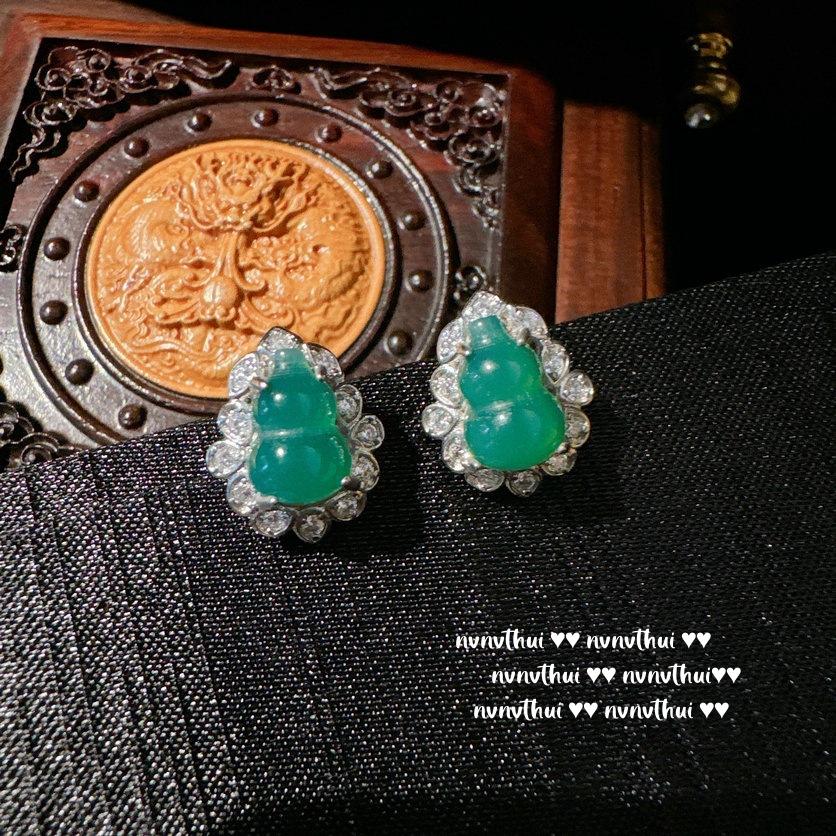 Chalcedony Agate Gourd Earrings, Seed Water Yingying, Plated With 18K Gold, Fulu Zircon Flower Earrings Combination