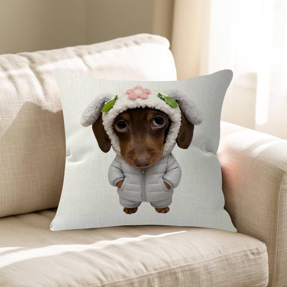 Cute Dachshund Dog Cushion Cover Inches Farmhouse Decor Home Throw Pillow Covers For Couch Decorations