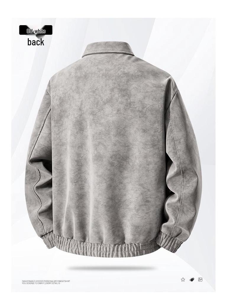 Retro Skórzana Kurtka z Klapami: Wiosna i Jesień, Męskie Duże Rozmiary, Luźne Codzienne, Wszechstronne i Modne