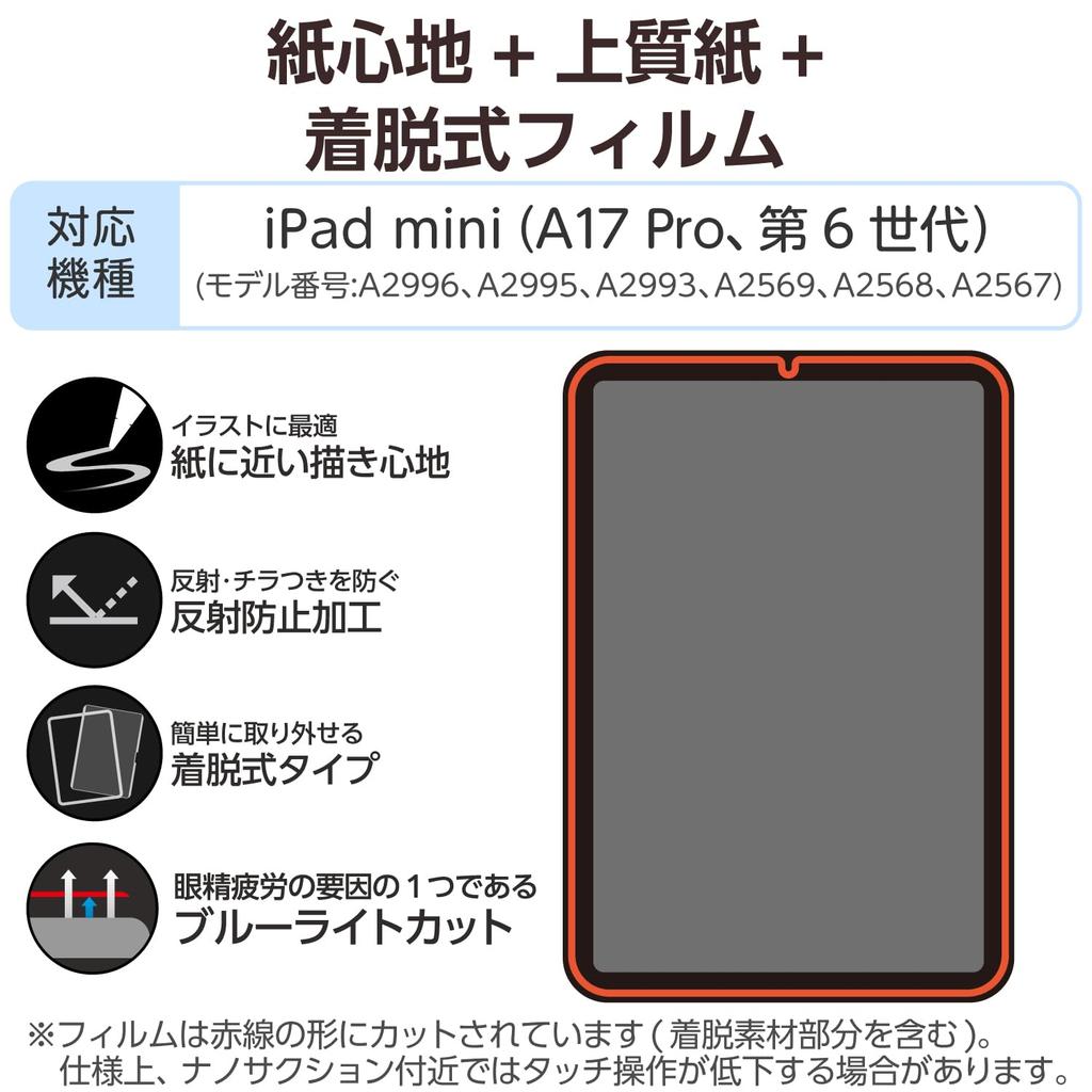 ELECOM iPad mini Pro Mini Screen Paper Airless Fingerprint (A17 2024) (6th Generation) Protector, Texture, Removable, Anti-Reflective, High-Quality