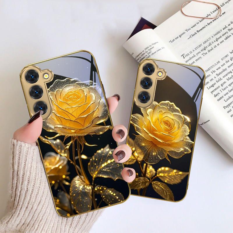 Élégante rose dorée Pour Samsung Galaxy S26 S20 FE S21 S22 S23 Plus S24 Ultra S25Ultra S21+ S22Plus Étui de téléphone en verre doré