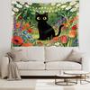 Cute Cat Tapestry Funny Black Cat Flower Floral Wildflower Lovely Plants Botanical Rustic Nature Farmhouse Garden Wall Hanging